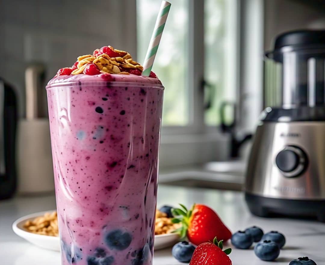 Berry Blast Smoothie: A Refreshing Blend of Blueberries, Strawberries, Raspberries, and Almond Milk