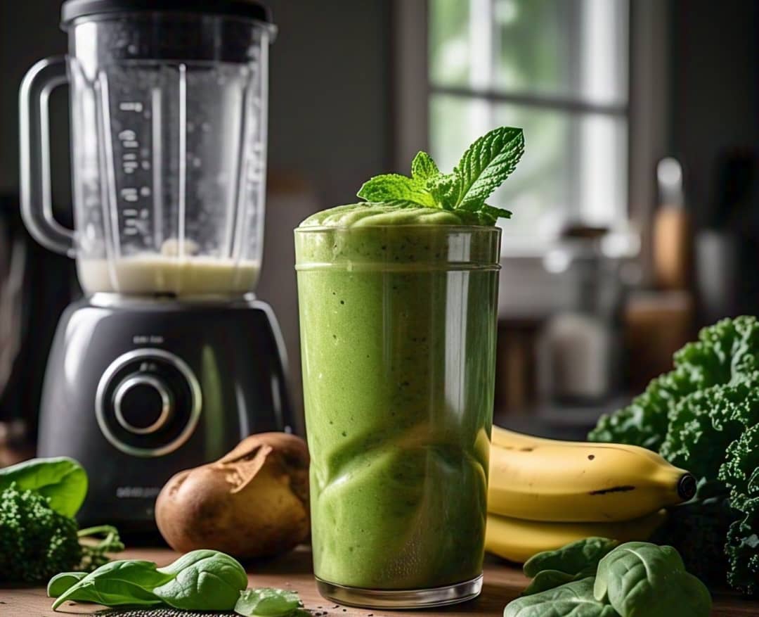 Green Goddess Smoothie: A Nutrient-Packed Blend of Spinach, Kale, Banana, and Almond Milk