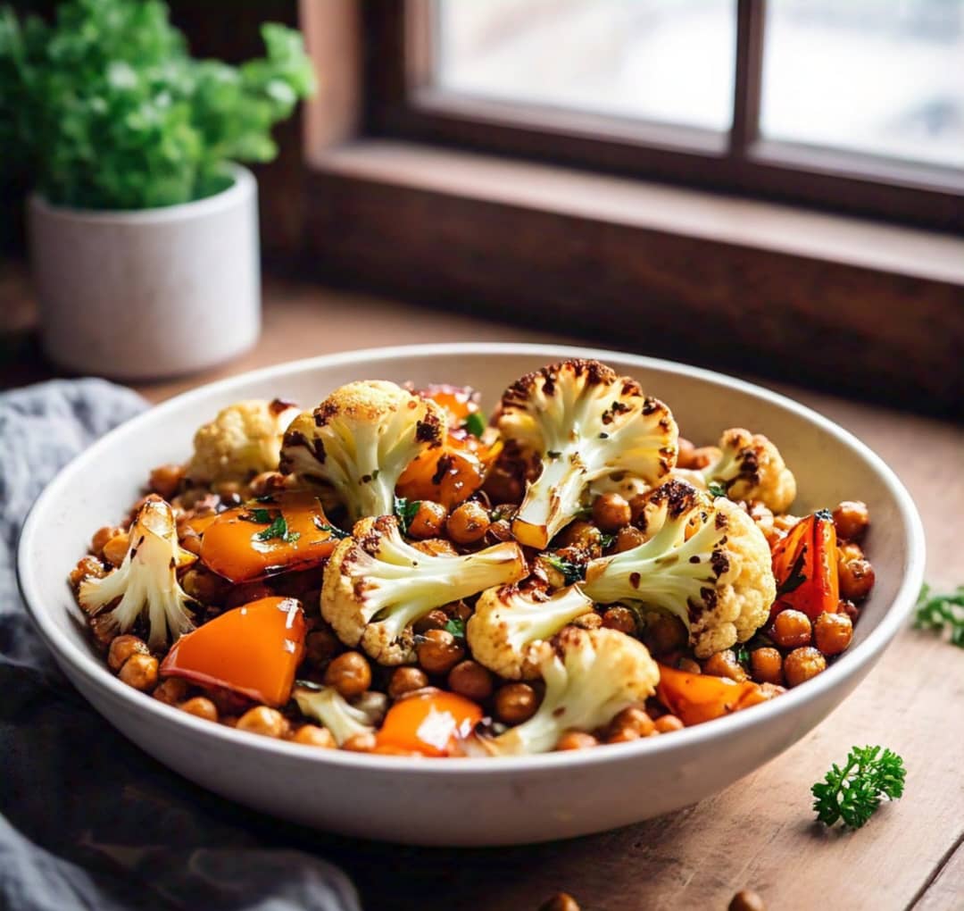 Vegan Roasted Cauliflower and Chickpea Bowl Recipe